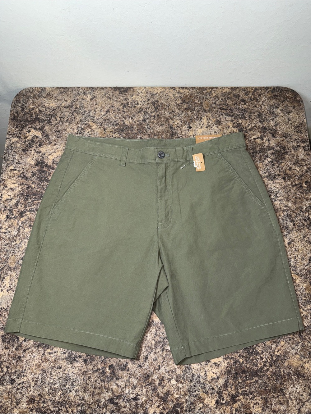 Eddie Bauer Mr Getaway Flex Twill Chino Short Men's Olive Green Sz 34 NWT!